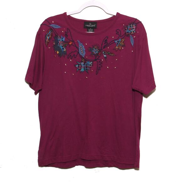 Vintage Carole Little Oversized Floral Applique Tee Cotton Size Small - Picture 1 of 4